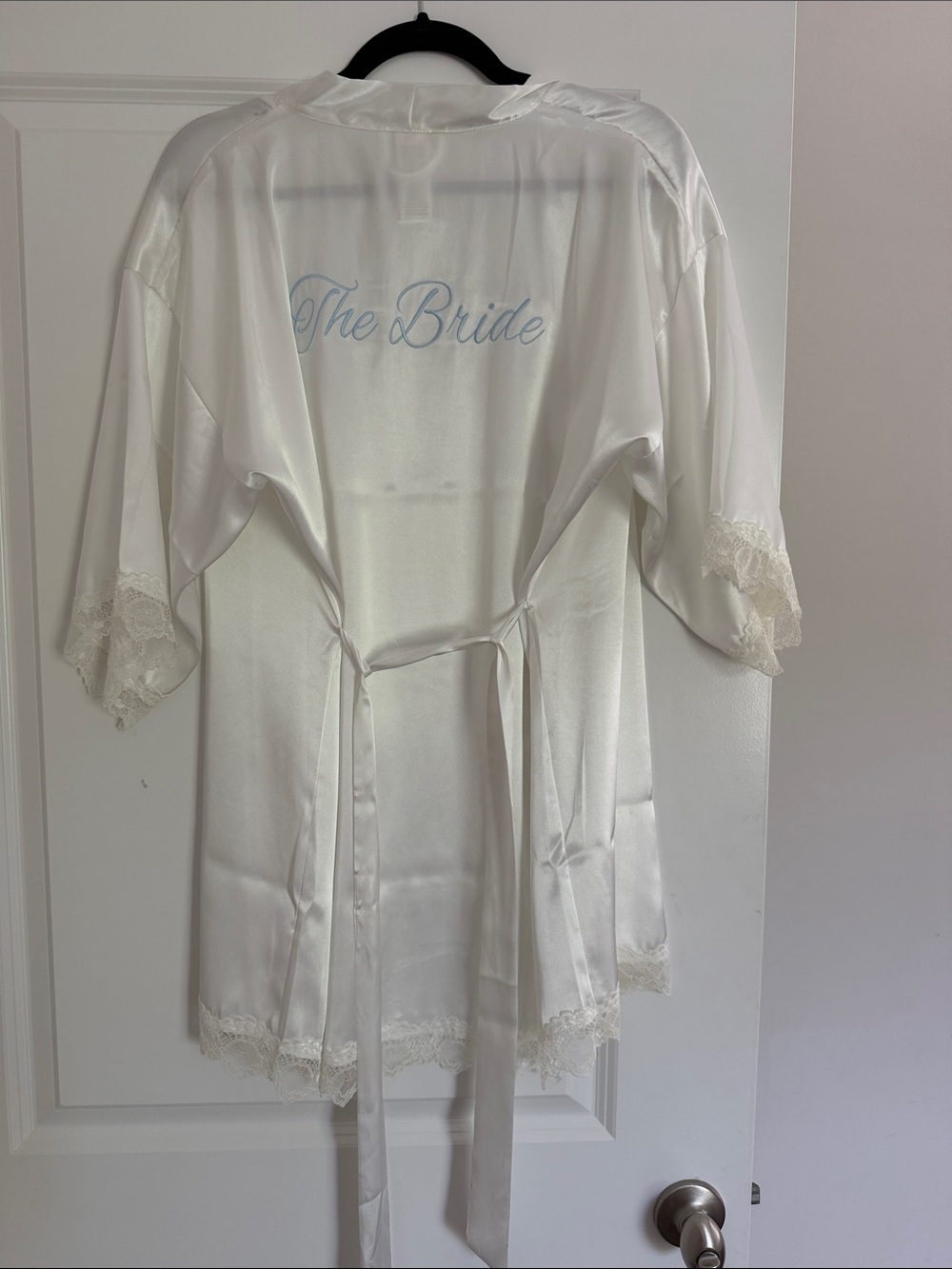 In Bloom White Satin Bridal Robe with Lace Trim